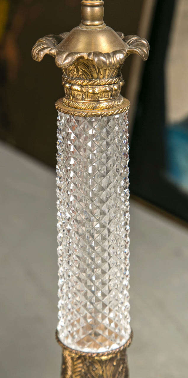 Pair Of Baccarat Diamond Cut Crystal And Dore Bronze Lamps In Excellent Condition For Sale In Stamford, CT