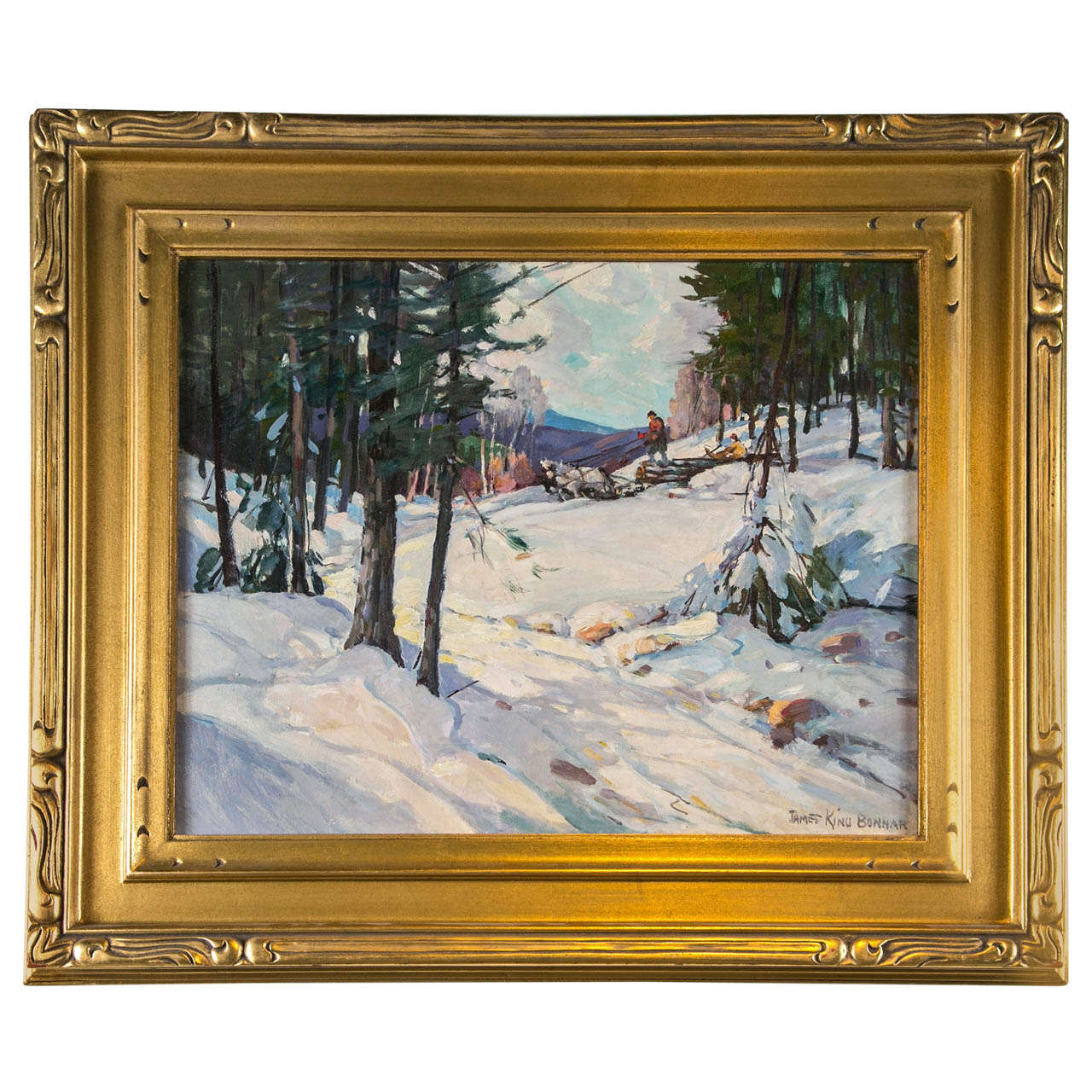 James King Bonnar "Hauling Logs on a Snowy Day" For Sale