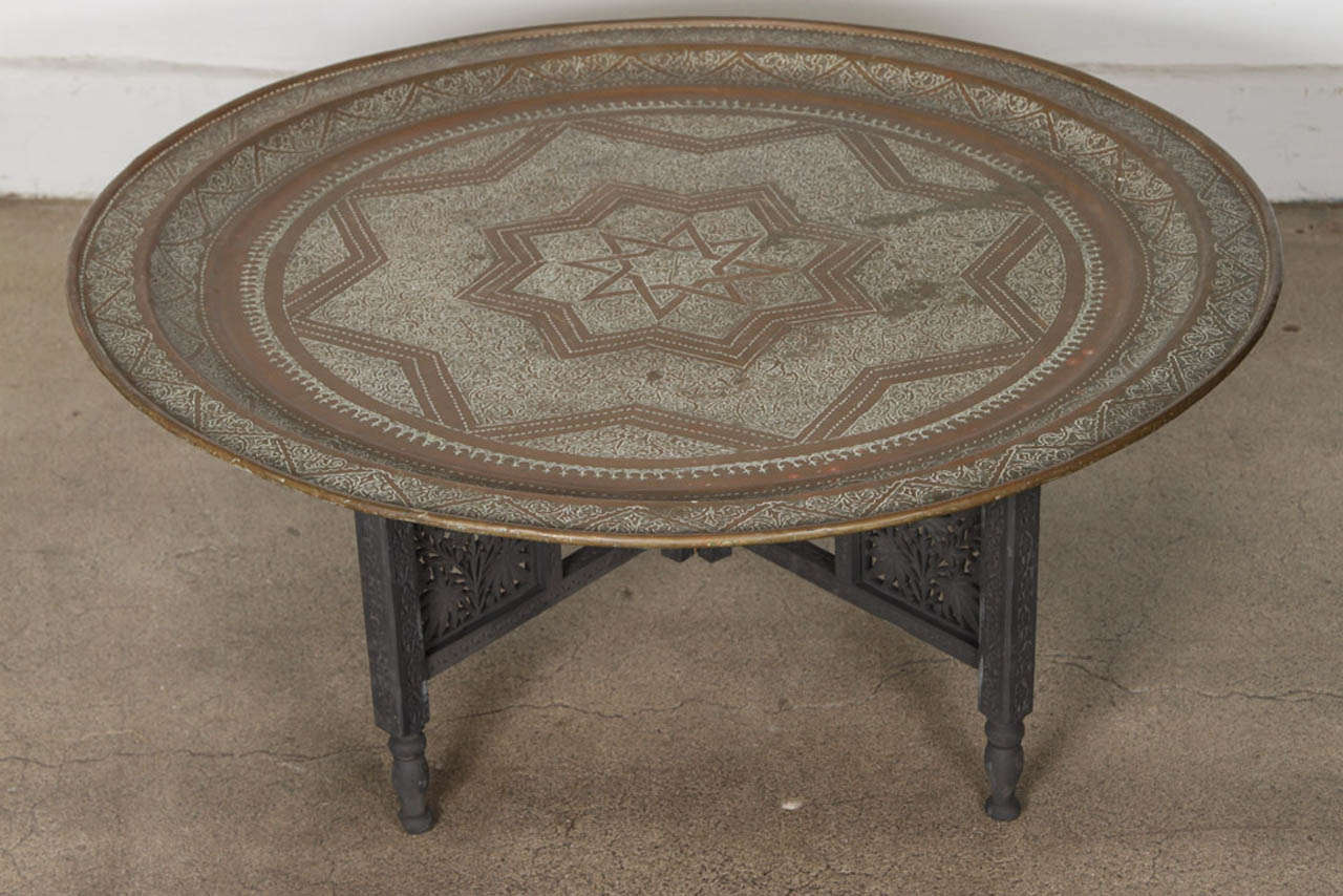 Moroccan Round Brass Tray Coffee Table At 1stdibs