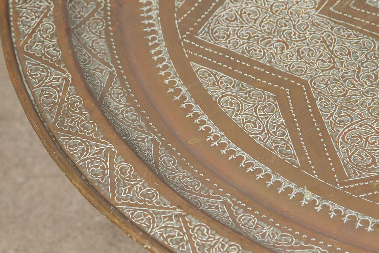 Moorish Moroccan Round Brass Tray Coffee Table