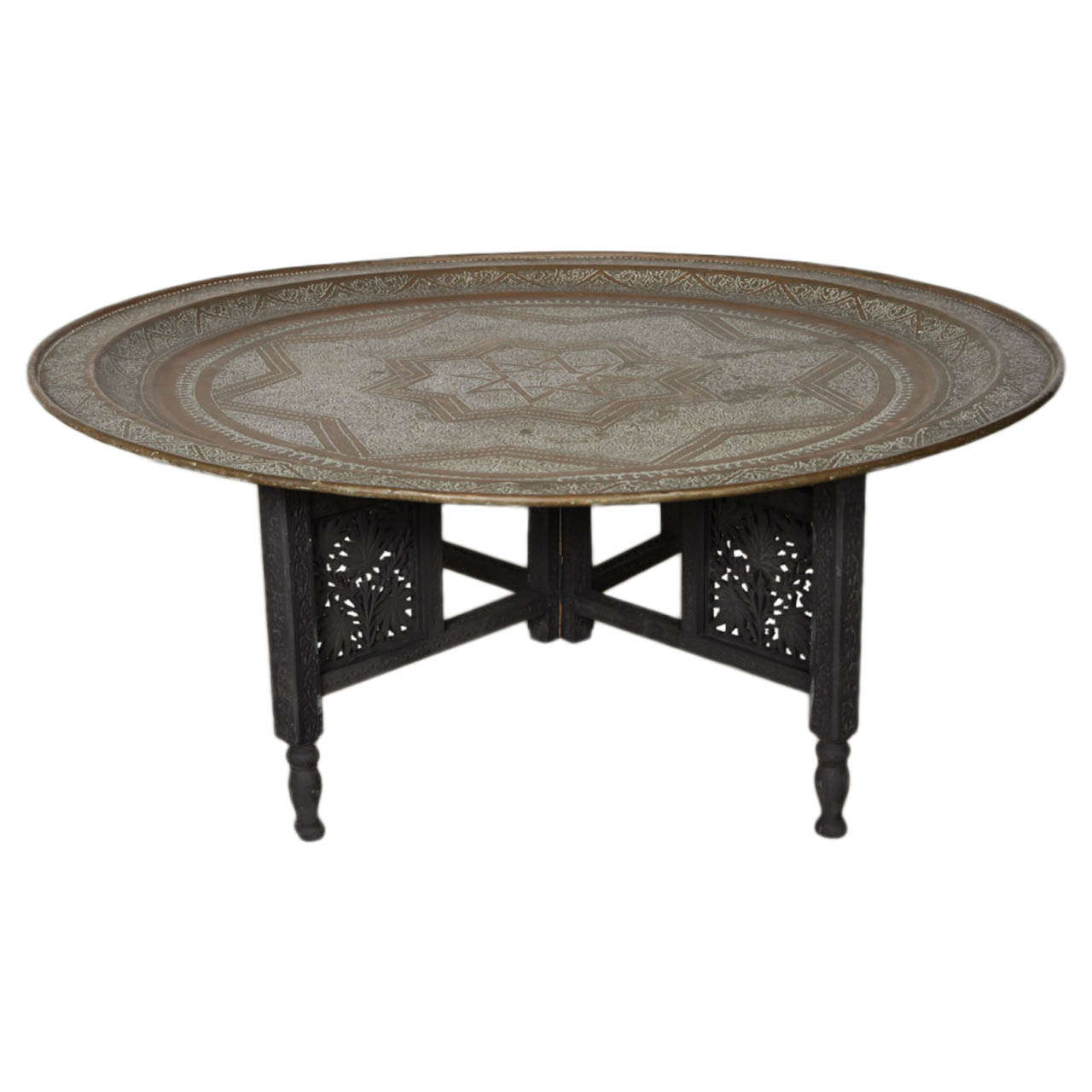 Moroccan Round Brass Tray Coffee Table At 1stdibs