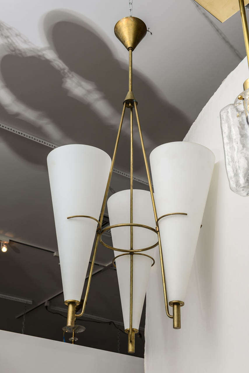 Italian Geometric Glass and Brass Chandelier In Excellent Condition In West Palm Beach, FL