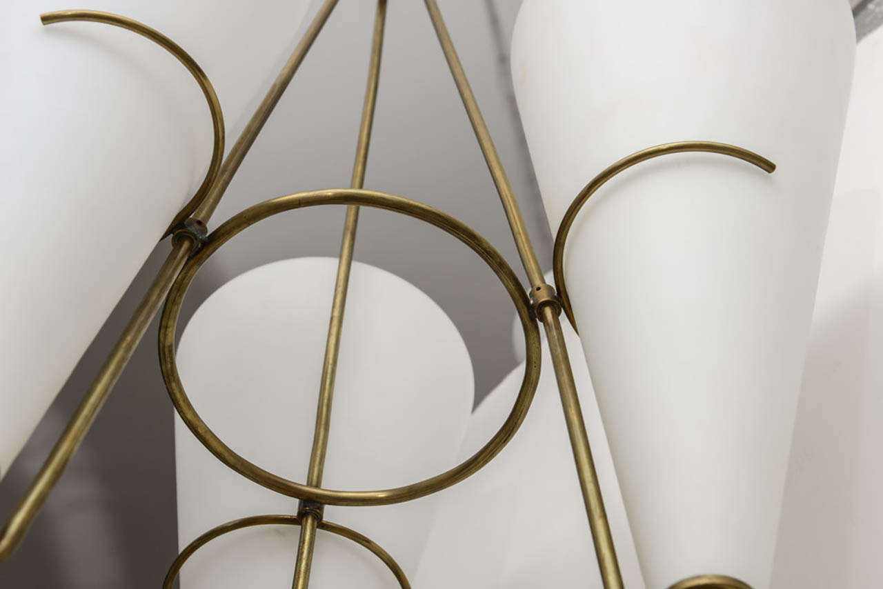 Italian Geometric Glass and Brass Chandelier 1