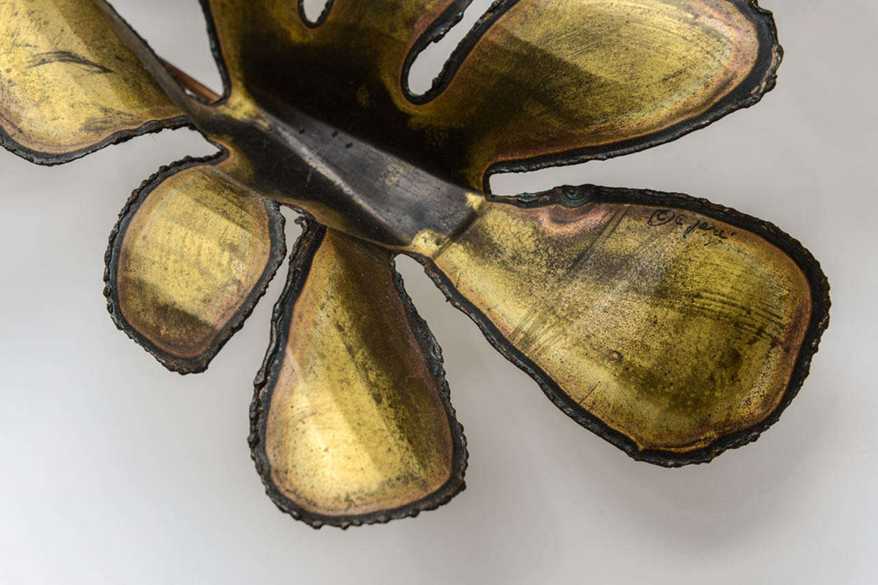 Mid-Century Modern Signed C. Jere Sculpture with Enamel Flowers