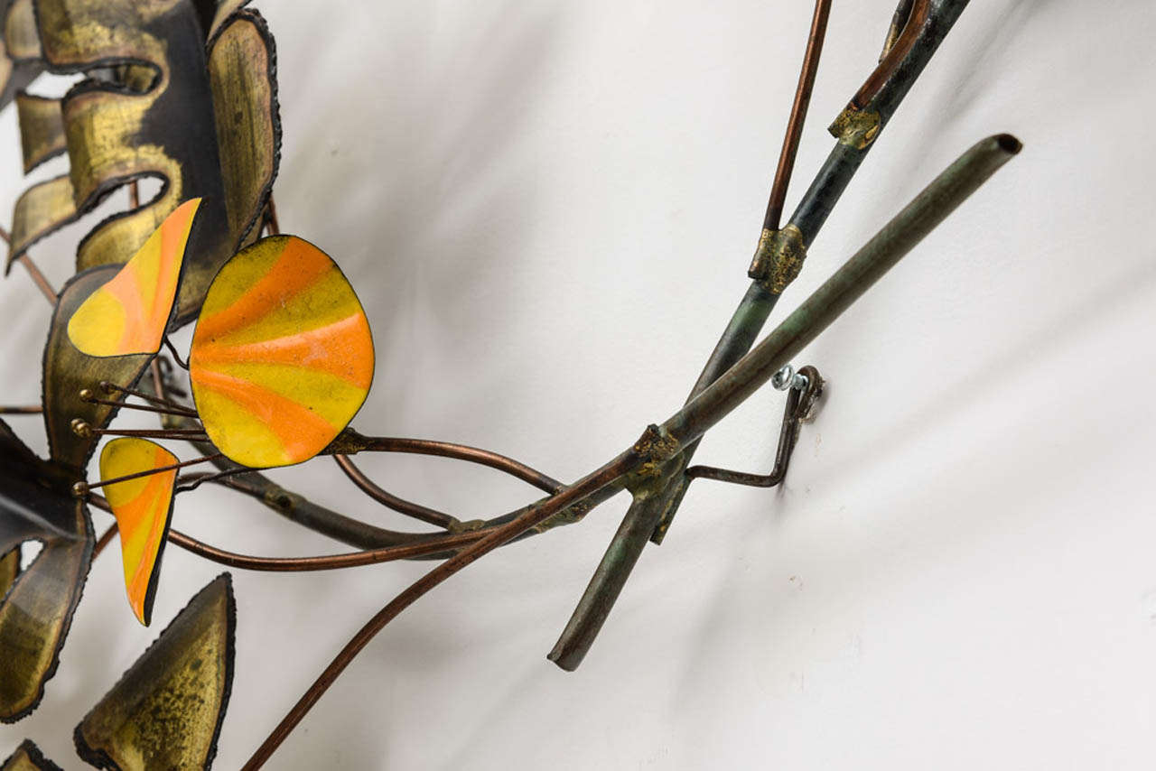 Signed C. Jere Sculpture with Enamel Flowers In Good Condition In West Palm Beach, FL