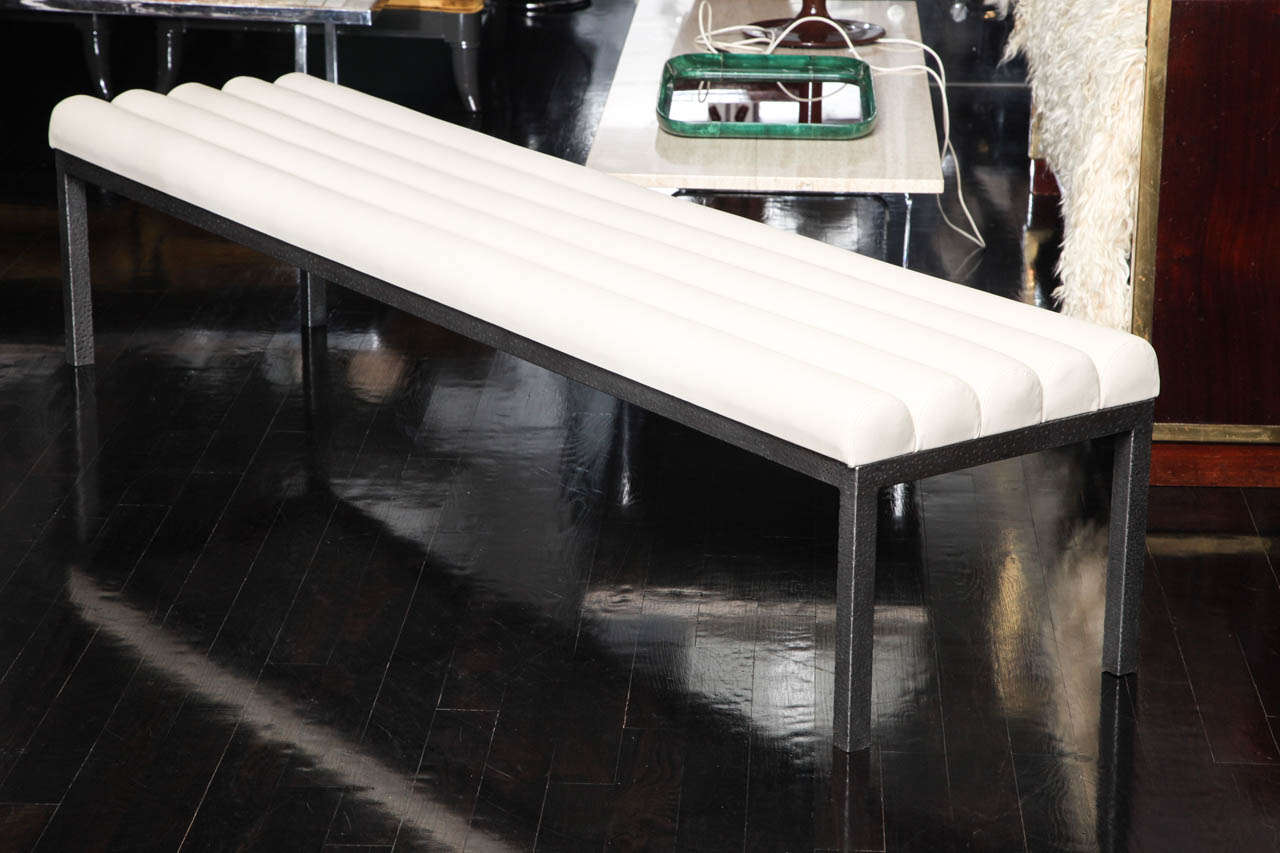 Hammered Steel Bench with Leather Upholstery