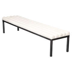 Hammered Steel Bench with Leather Upholstery