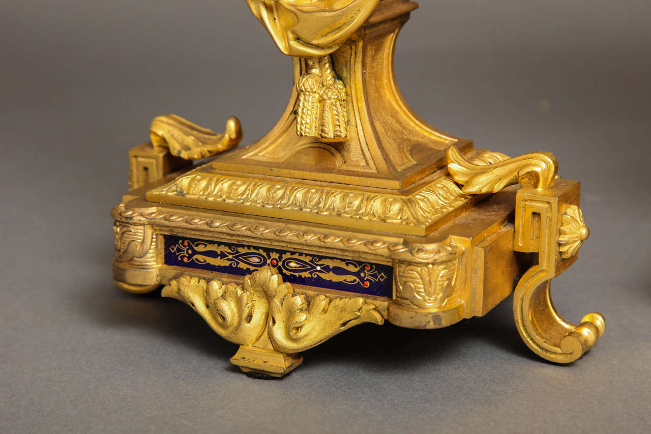 French Sèvres Royal Blue Porcelain and Ormolu-Mounted Three-Piece Clock Garniture For Sale