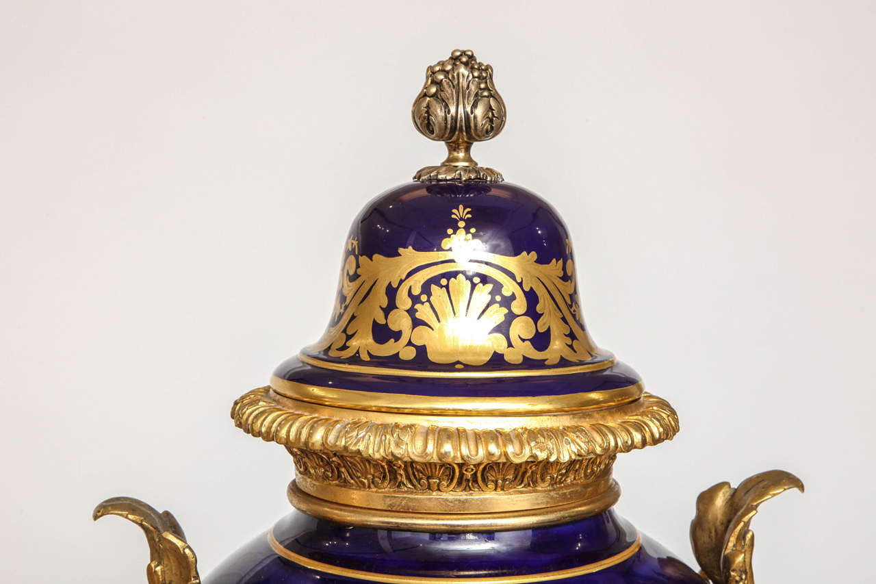Coppia di pregiati vasi in porcellana di Sèvres in stile antico francese con montatura in ormolu In condizioni buone in vendita a New York, NY