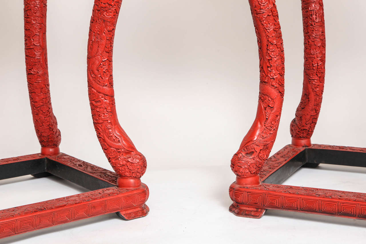 Pair of Chinese Red Cinnabar Square Shaped Stands/Pedestals In Good Condition In New York, NY