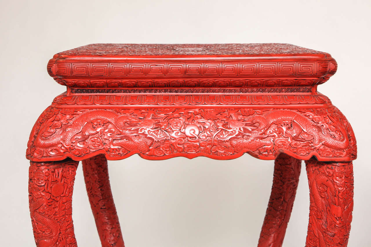 20th Century Pair of Chinese Red Cinnabar Square Shaped Stands/Pedestals