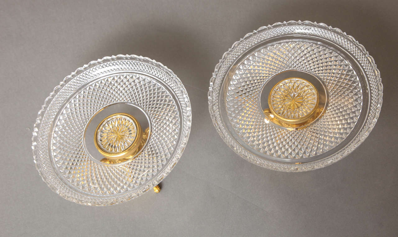 French Fine Pair of Signed Antique Baccarat Crystal and Bronze Compotes or Centerpieces For Sale