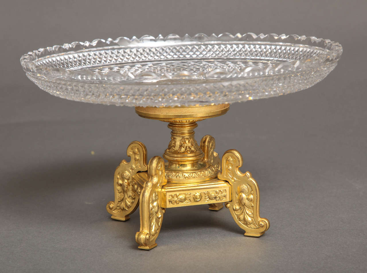 Fine Pair of Signed Antique Baccarat Crystal and Bronze Compotes or Centerpieces In Good Condition For Sale In New York, NY