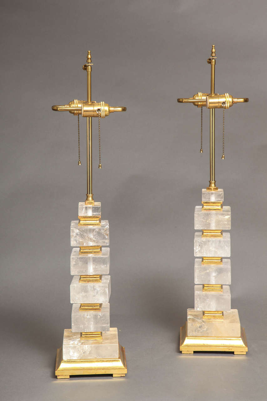 Fine Pair of Art Deco Style Rock Crystal Lamps, 20th Century 5