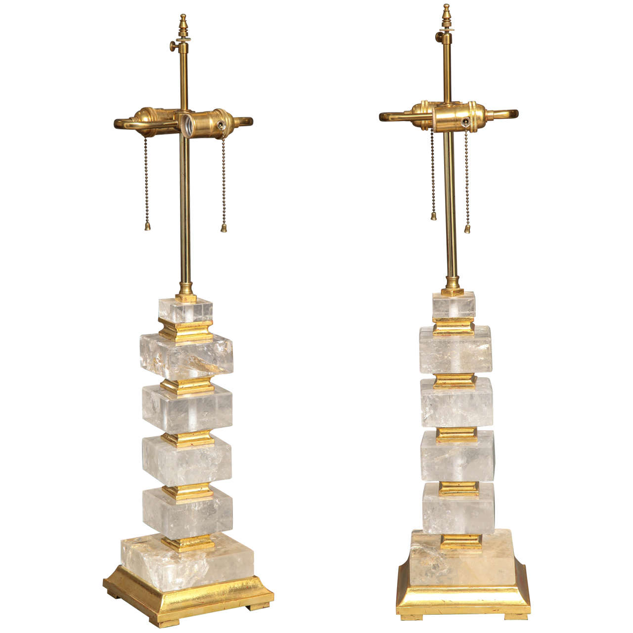 Fine Pair of Art Deco Style Rock Crystal Lamps, 20th Century