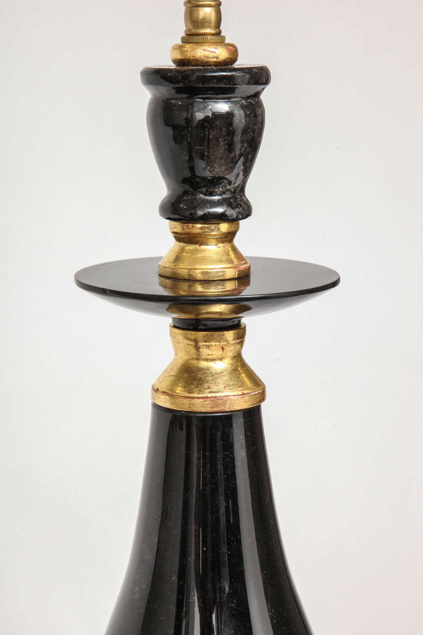 French Fine Pair of Modern Black Russian Obsidian and Giltwood Lamps, 20th Century For Sale