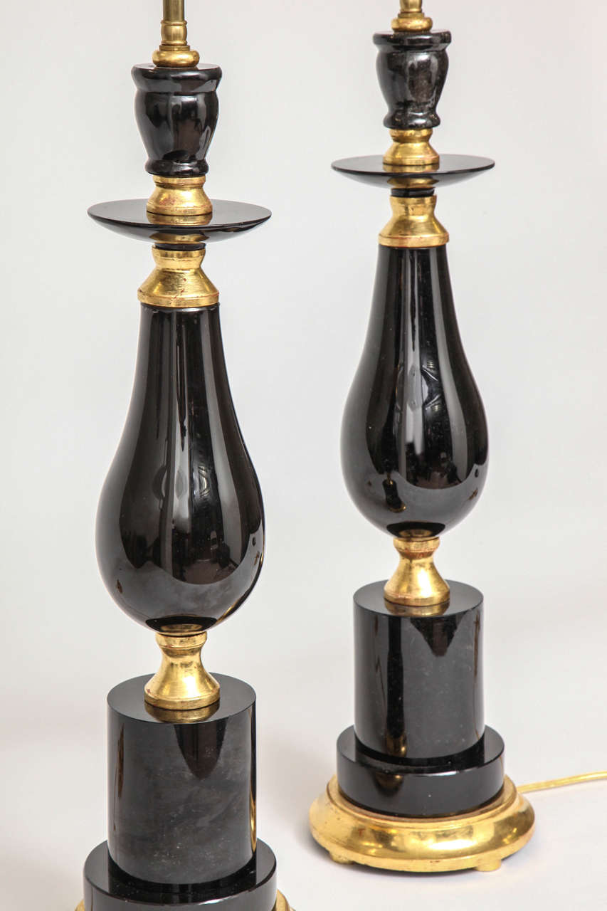 Fine Pair of Modern Black Russian Obsidian and Giltwood Lamps, 20th Century For Sale 2