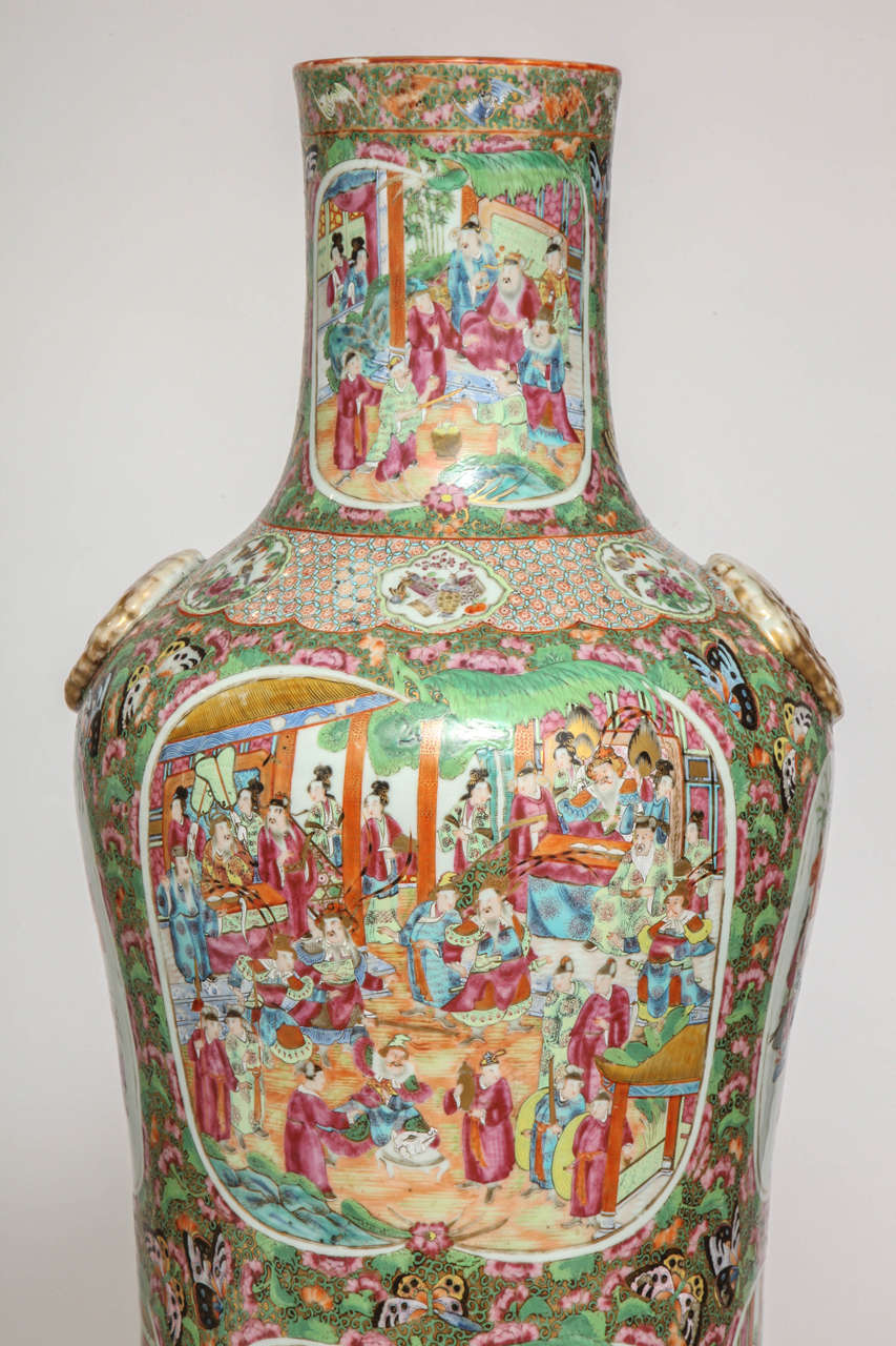 Hand-Painted Unusual Pair of Large Chinese Export Canton Famille Rose 1000 Butterfly Vases For Sale
