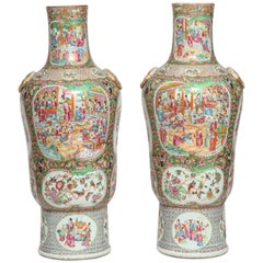 Unusual Pair of Large Chinese Export Canton Famille Rose 1000 Butterfly Vases