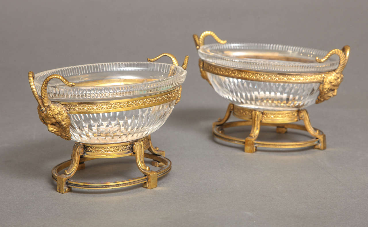 Pair of Russian Imperial Cut Crystal and Doré Bronze Centerpieces W