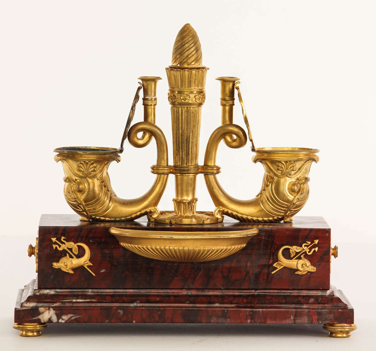 Gilt Bronze and Red Marble Inkwell from Pirenei