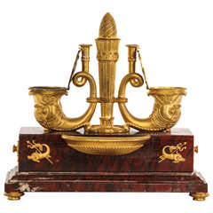 Gilt Bronze and Red Marble Inkwell from Pirenei Antique Gilt Bronze and Red Marble Inkwell from Pirenei
