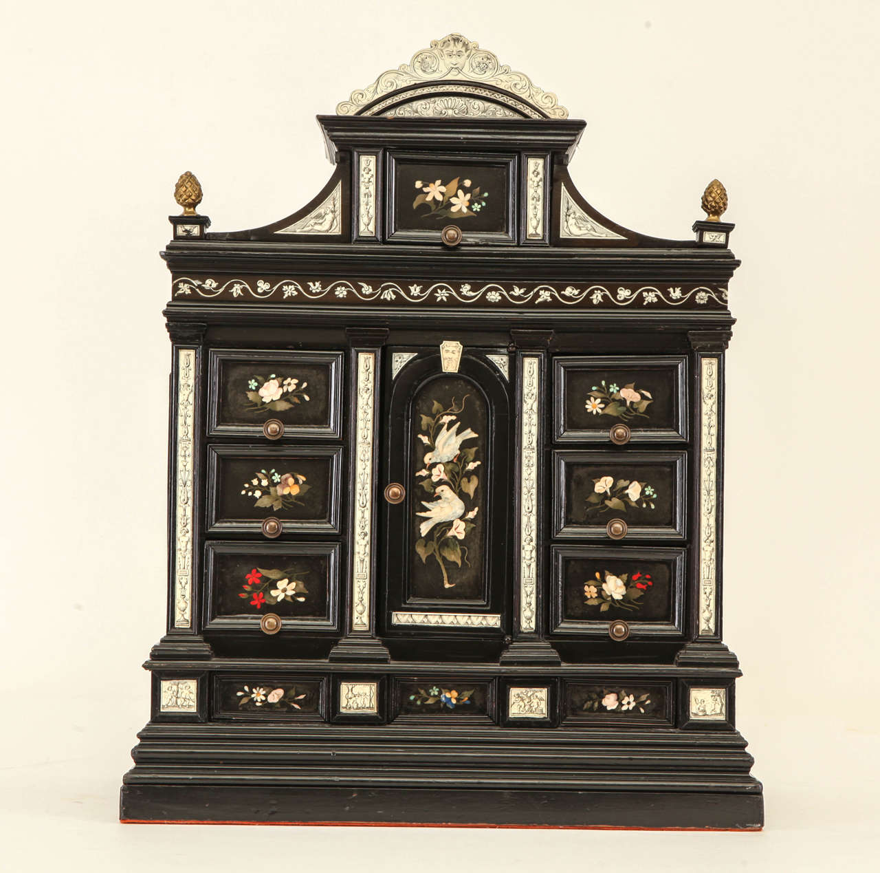 Louis XVI Late 19th Century Italian Ivory and Pietra Dura inlaid small Cabinet For Sale