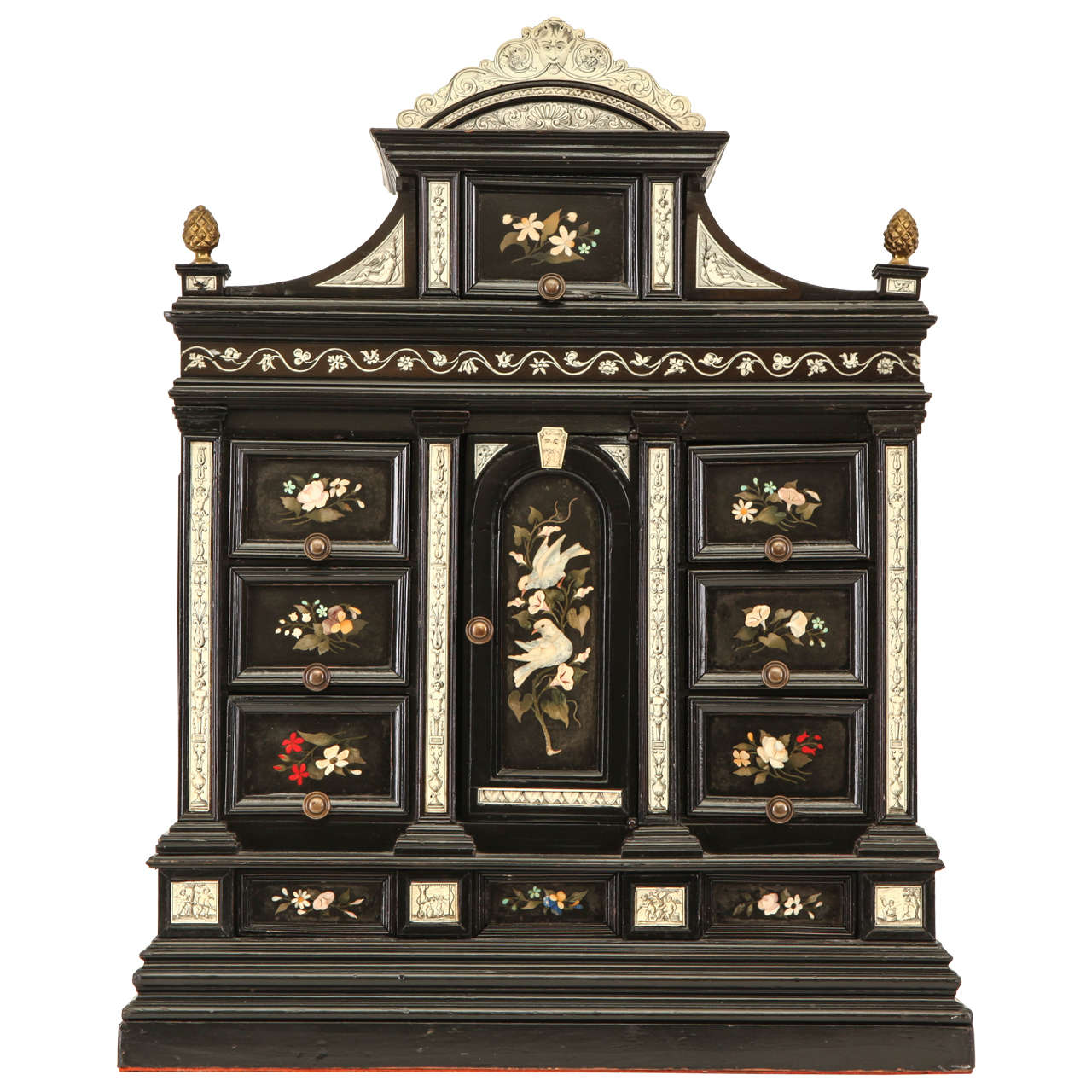 Late 19th Century Italian Ivory and Pietra Dura inlaid small Cabinet For Sale