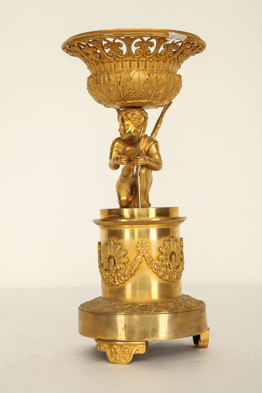 Early 19th Century 19th Century French Empire style gilt bronze centerpiece comport For Sale