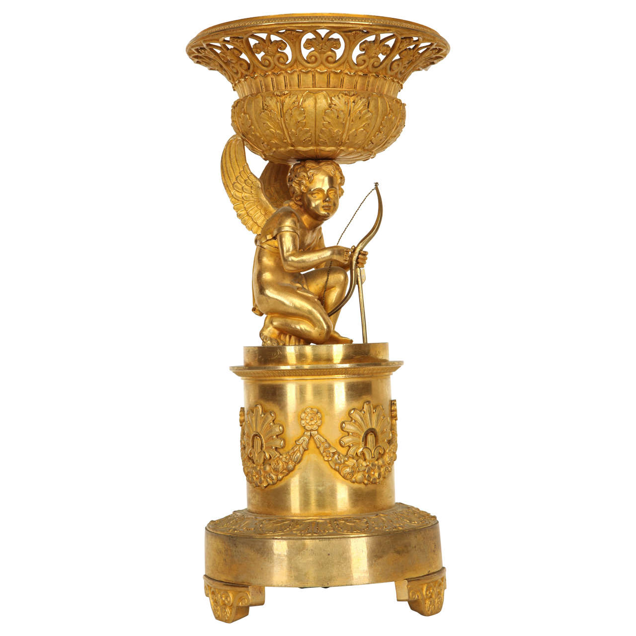 19th Century French Empire style gilt bronze centerpiece comport For Sale