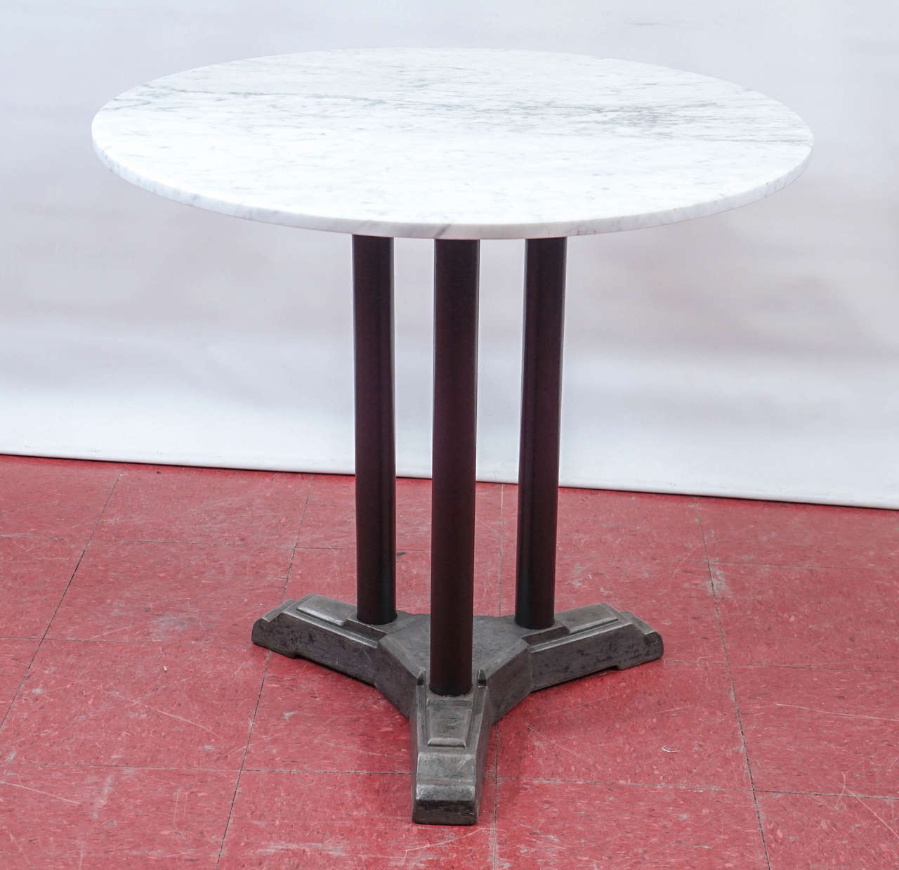 French Art Deco bistro gueridon pedestal garden or wine table with marble top. Great for a porch, small dining area in a kitchen, or small side table