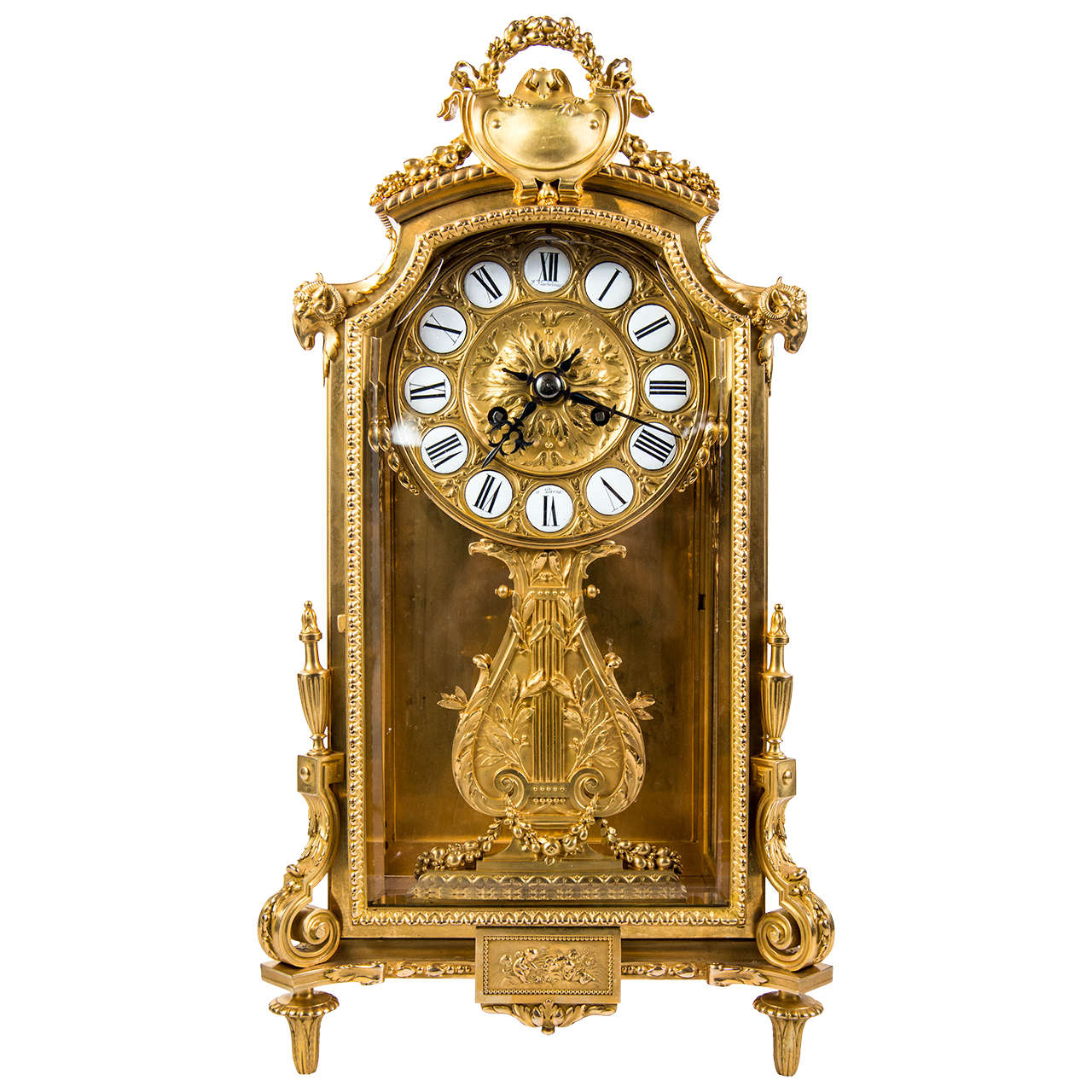Gorgeous Gilded Bronze Mantel Clock, Signed Barbedienne For Sale