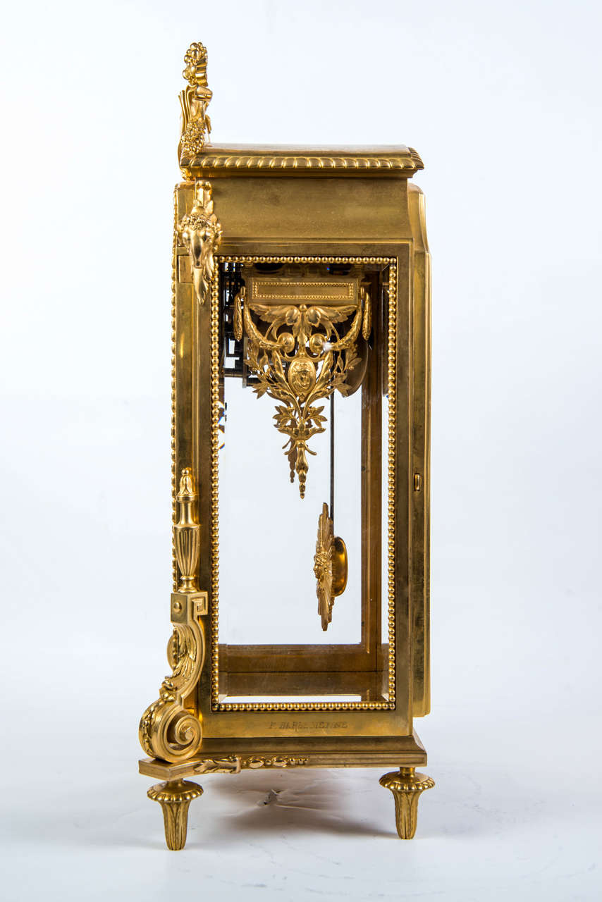 Louis XVI Gorgeous Gilded Bronze Mantel Clock, Signed Barbedienne For Sale