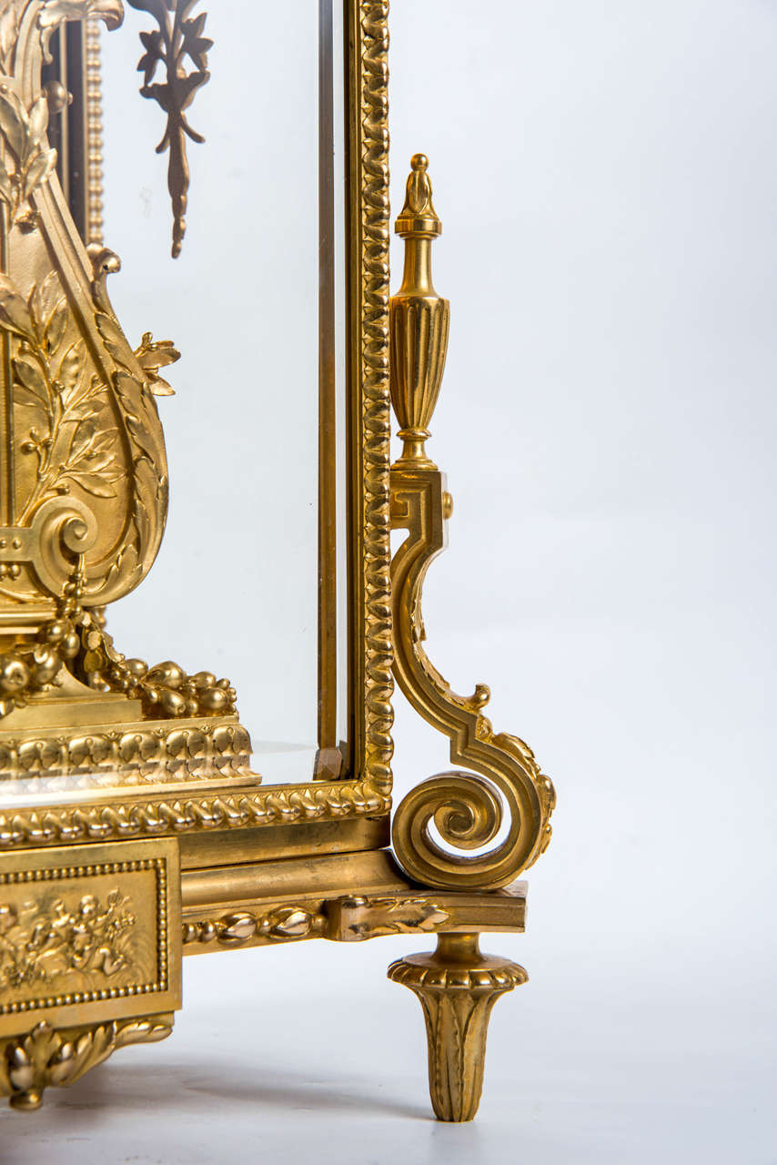 Gorgeous Gilded Bronze Mantel Clock, Signed Barbedienne In Excellent Condition For Sale In Paris, FR