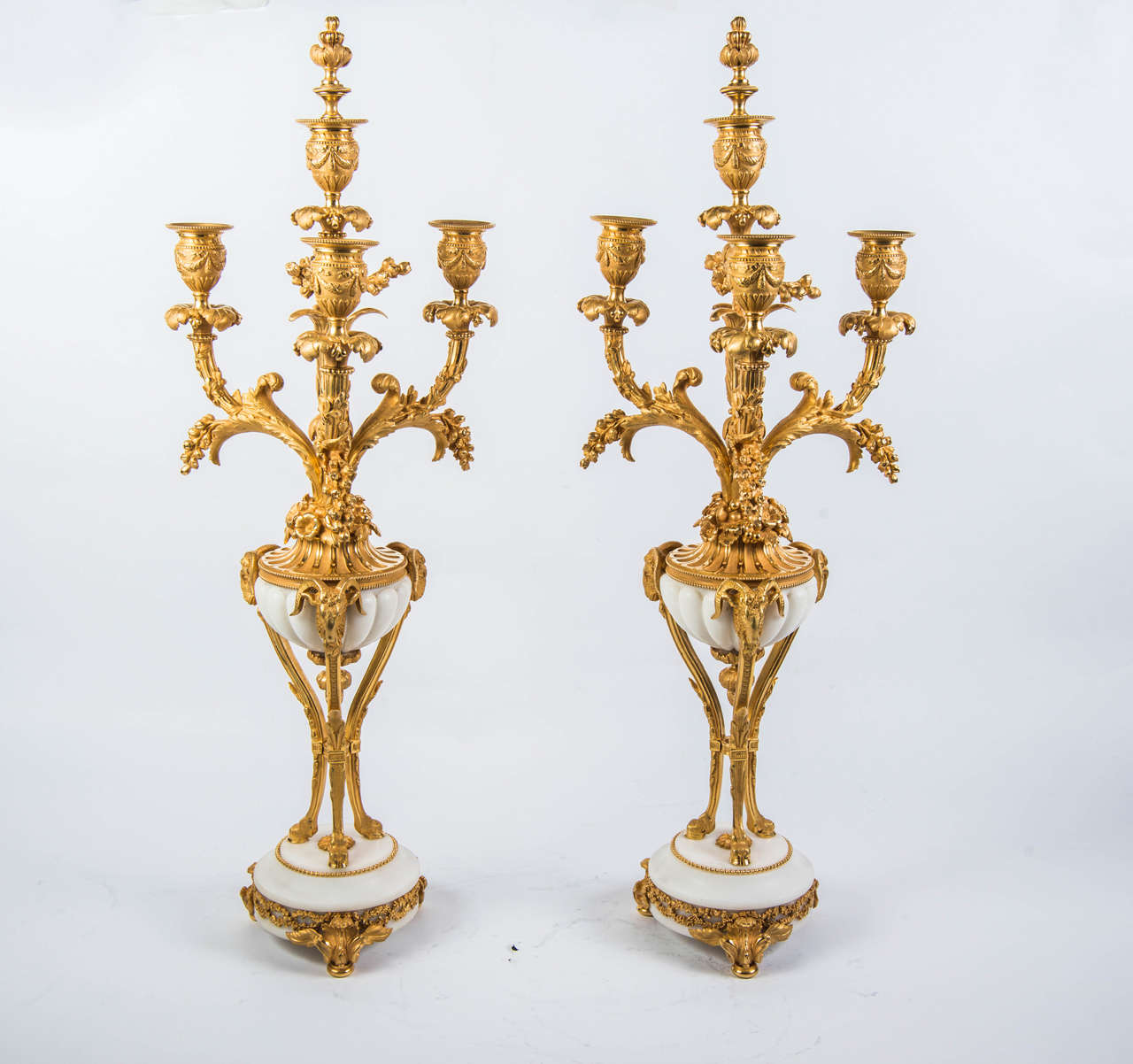 2 gilded bronze and marble candelabras- 5 arms of lights.