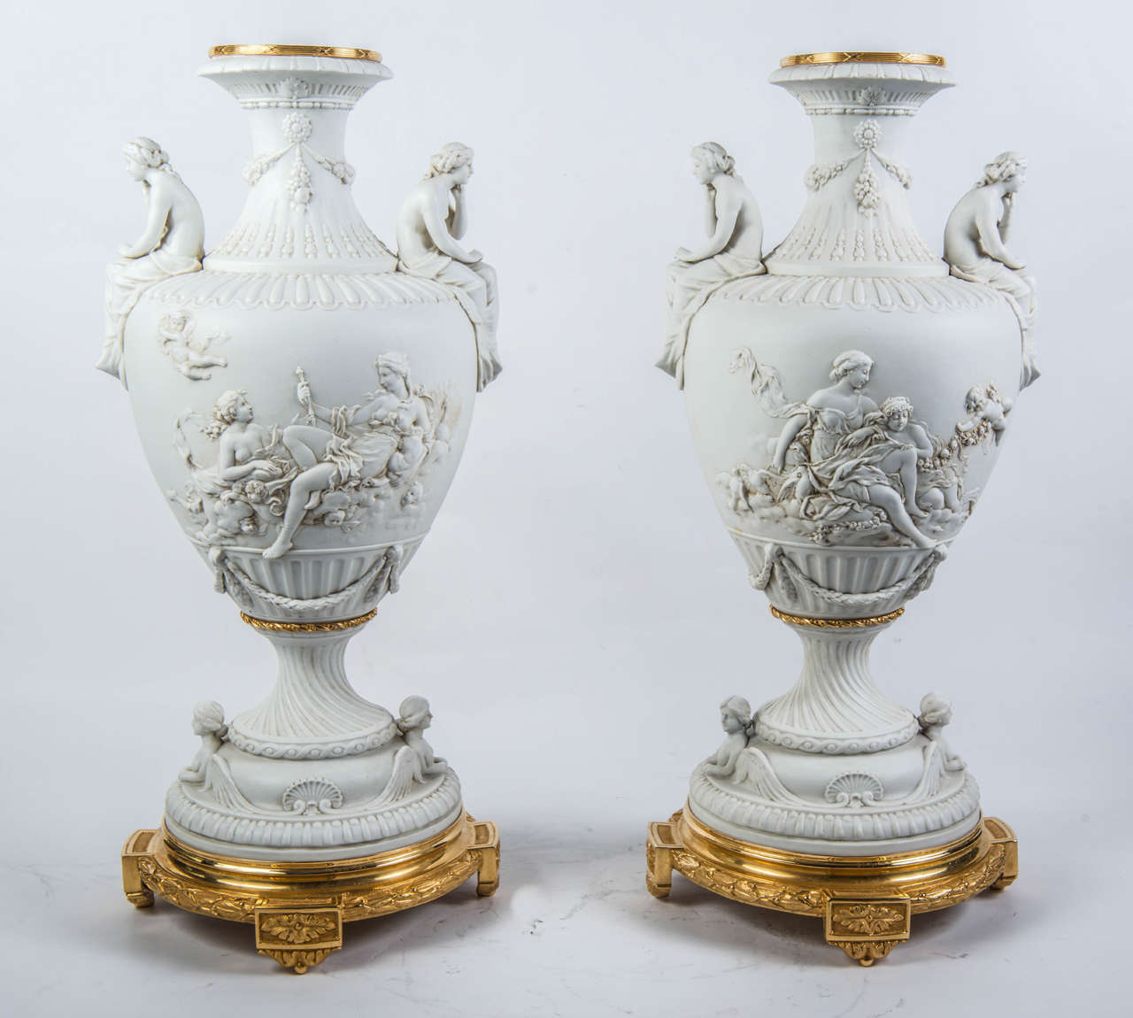 Two vases, Louis XVI style, decorated with Allegoria of Love ( Vénus and putti encarved) are signed in blue letters KE 
porcelain of Rudolstadt.