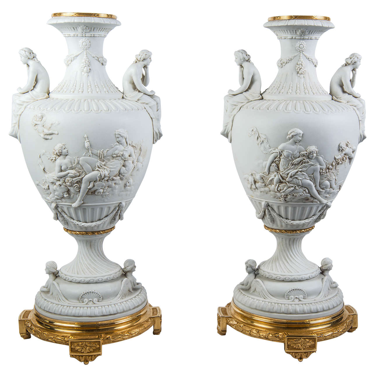 Pair of Gorgeous  Saxe Bisquit Vases For Sale