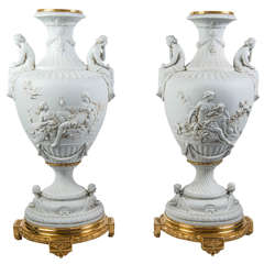 Pair of Gorgeous  Saxe Bisquit Vases