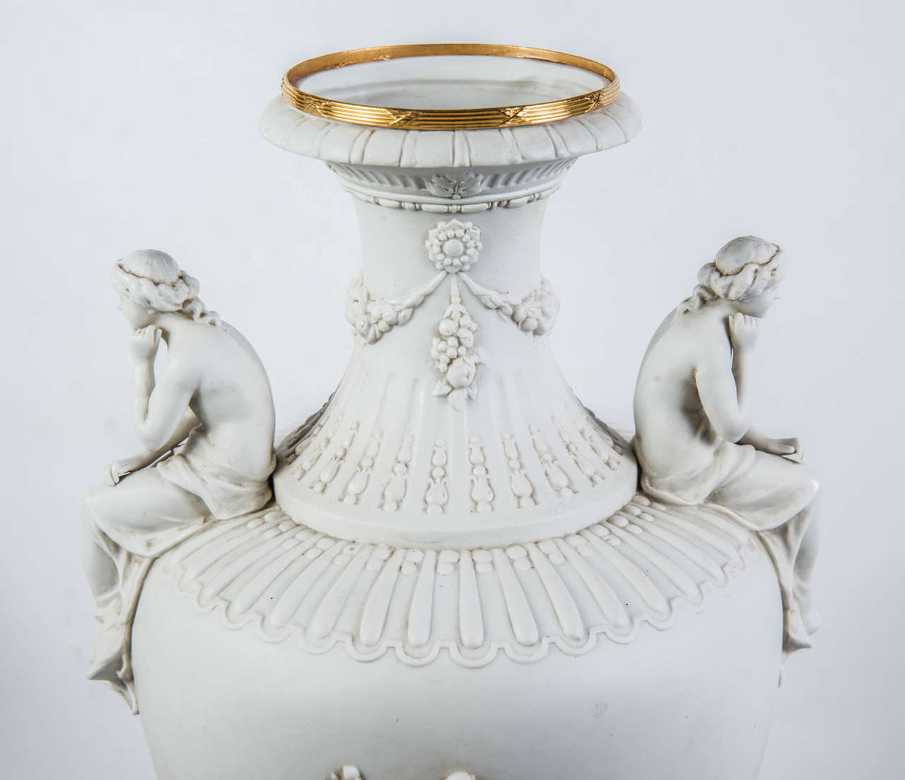 Gilt Pair of Gorgeous  Saxe Bisquit Vases For Sale