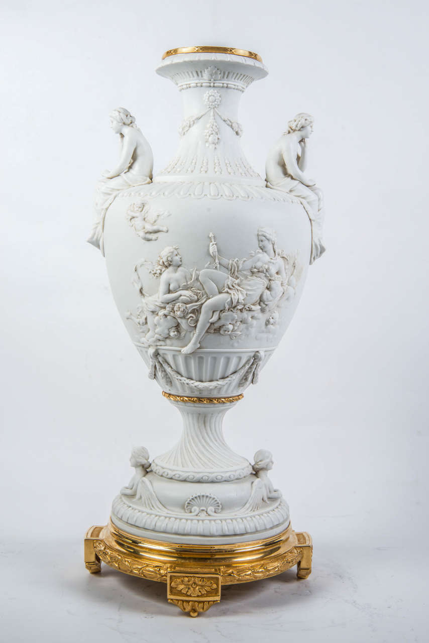 19th Century Pair of Gorgeous  Saxe Bisquit Vases For Sale