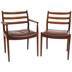 Set of Eight France & Son Leather DR Chairs, Niels Moller Design