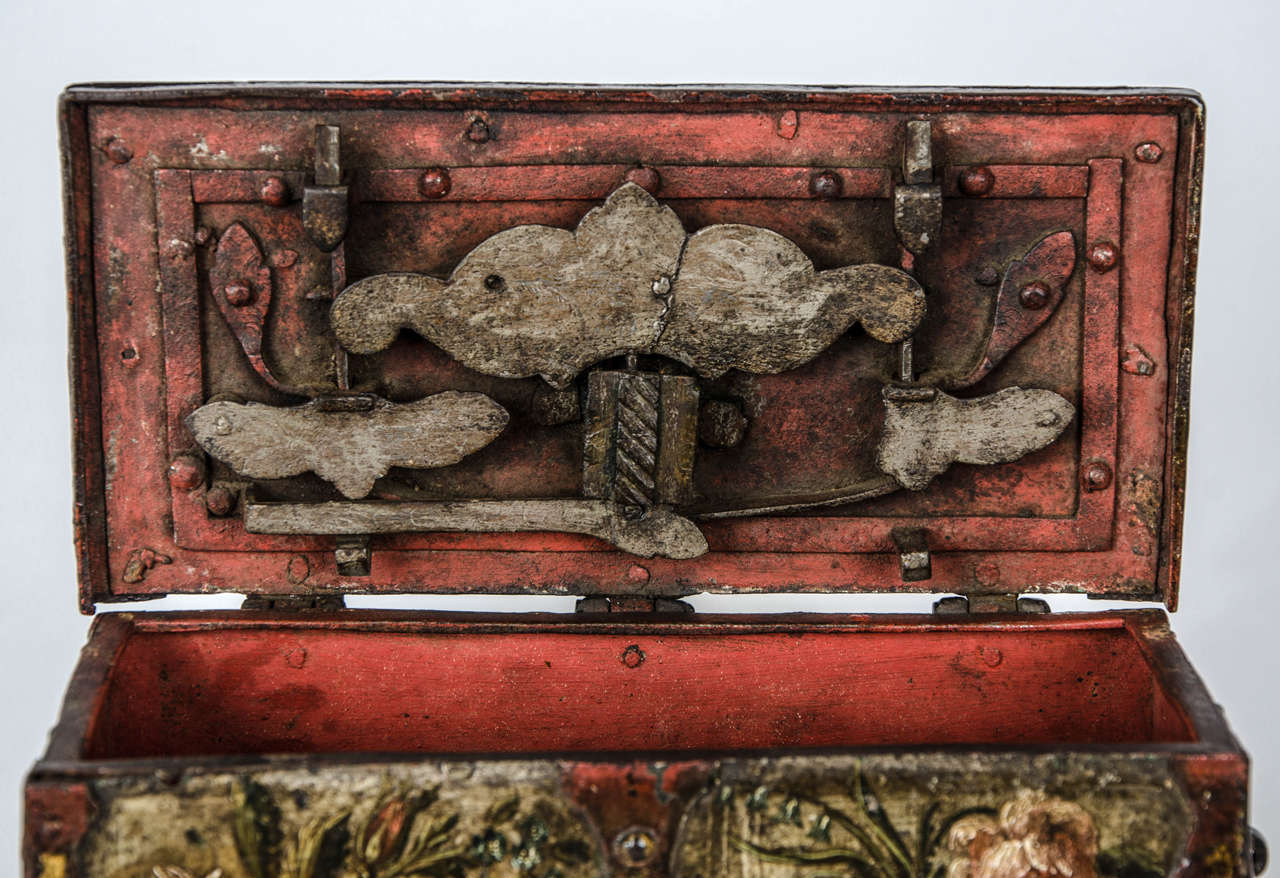 German North European Small Painted Dowry Casket