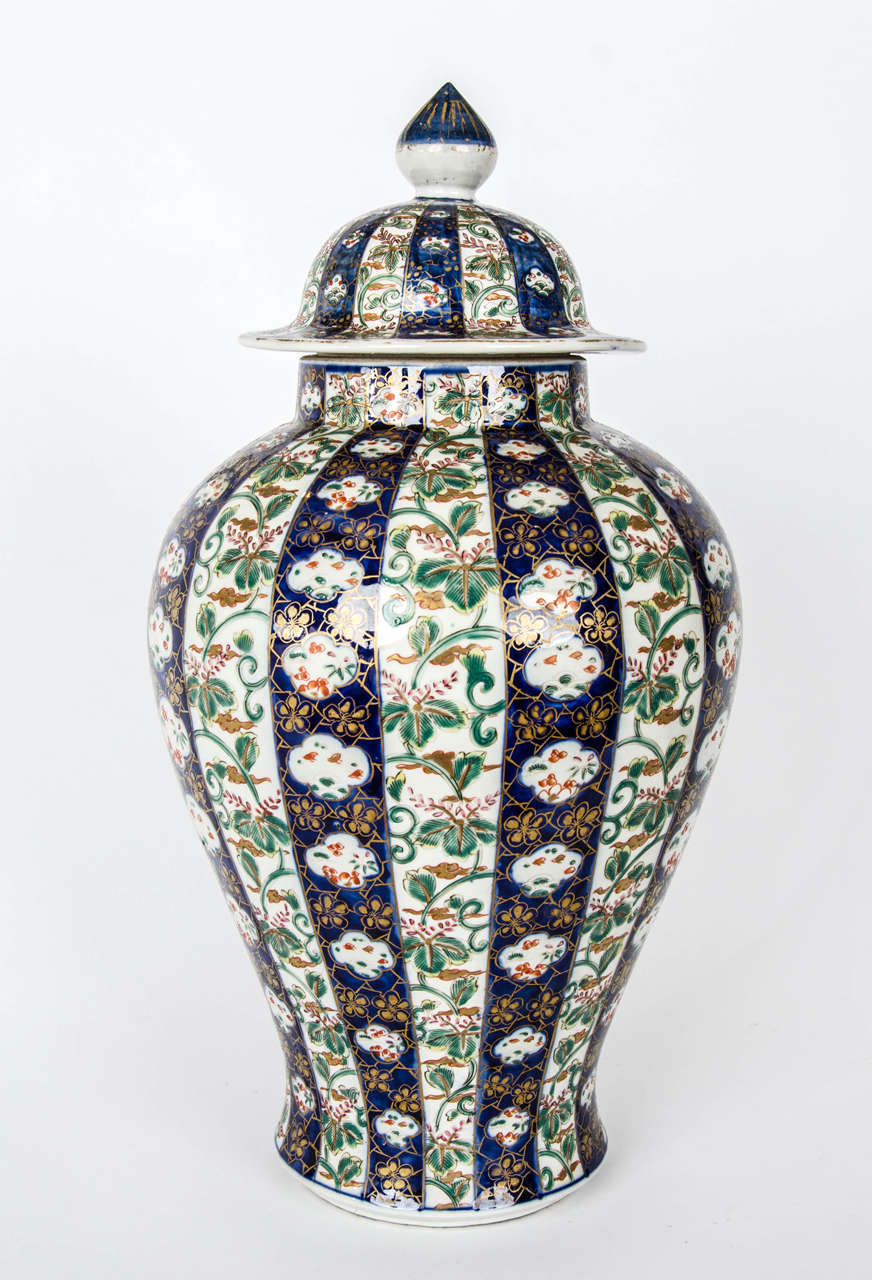 A mid 19th century polychrome painted Chinese vase and cover. 
Chinese; circa 1860
