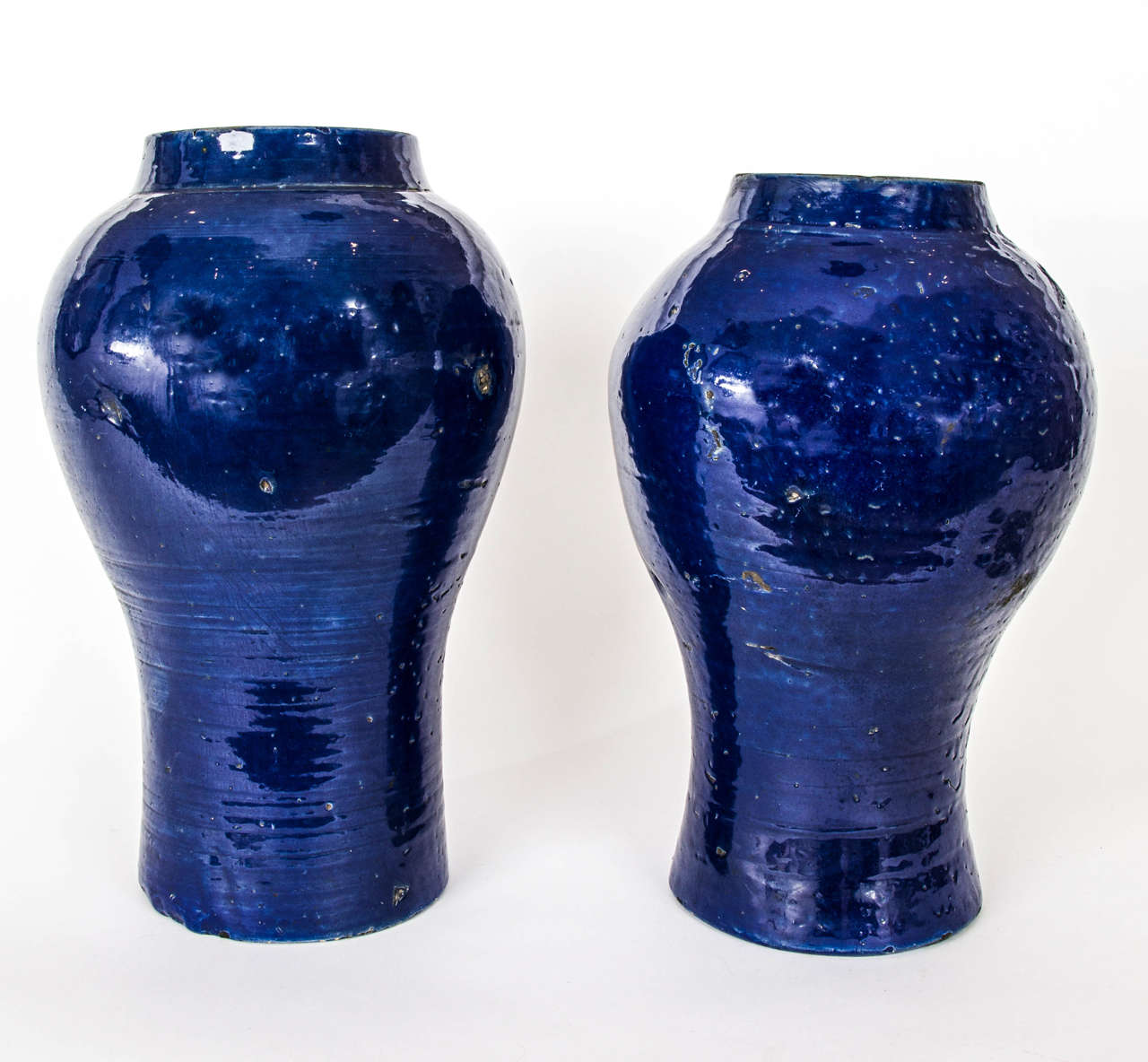 Matched Pair of Blue Baluster Vases