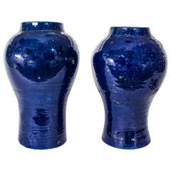 Matched Pair of Blue Baluster Vases