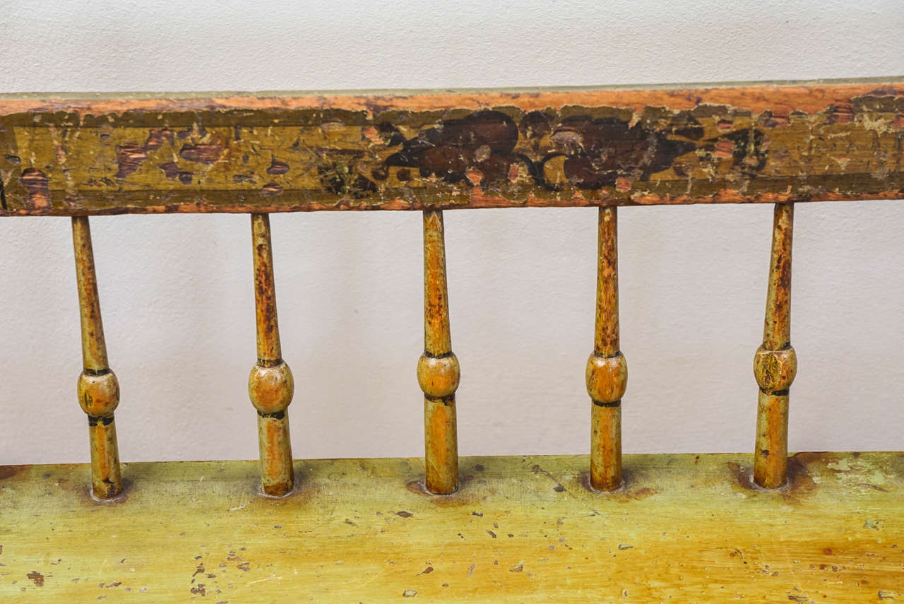 Early 19th Century Pennsylvania Original Painted Spindle Bench