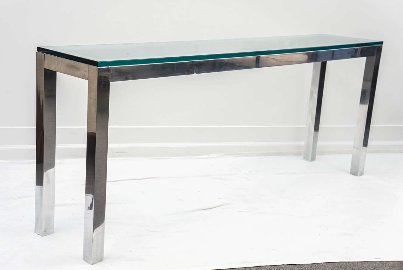 American 1970s Polished Aluminum Long Console Table