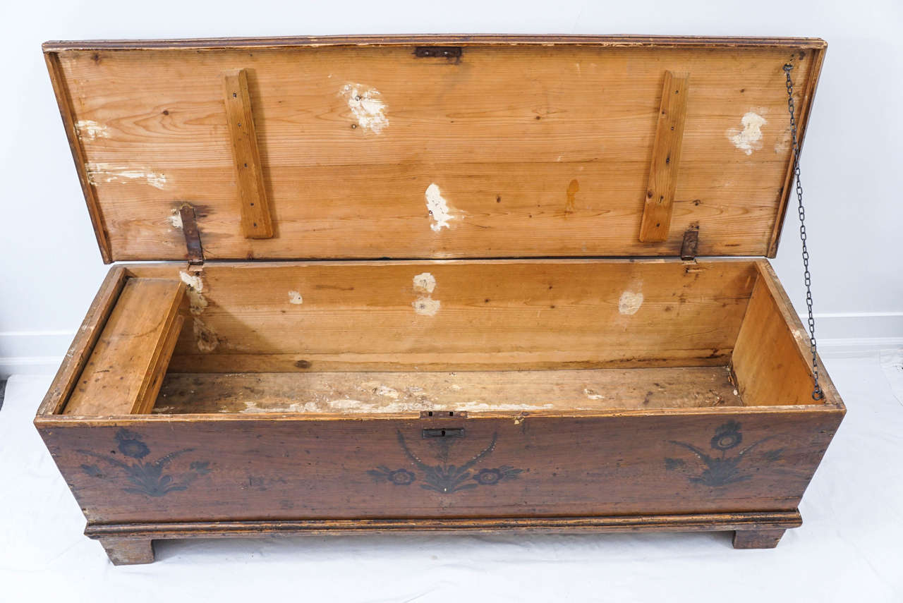 19th Century Old Painted Wooden Blanket Chest