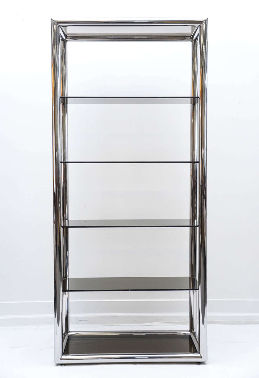 Pair of Pace Collection Polished Aluminum and Smoked Glass Shelves For ...