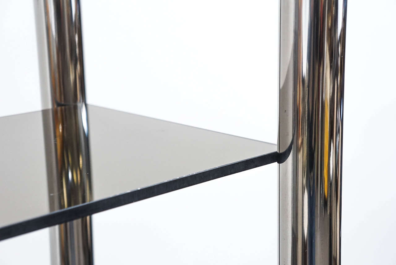 Pair of Pace Collection Polished Aluminum and Smoked Glass Shelves For ...